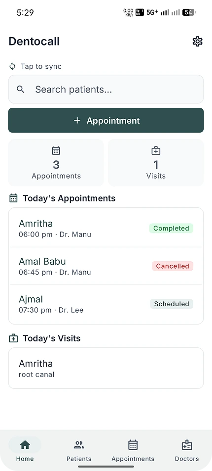 Dentocall Home screen